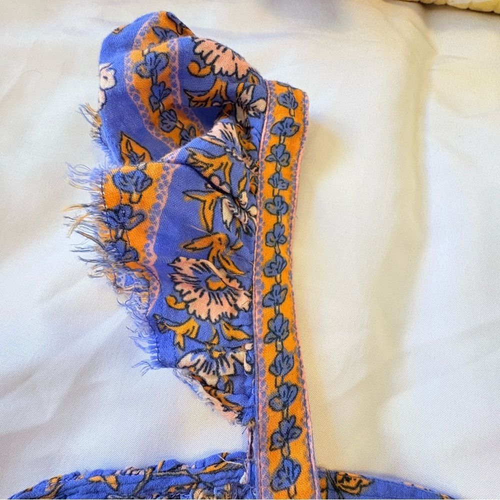 NWT Free People Large Cotton Nala Floral Babydoll Top Blue Orange Cotton - Picture 3 of 12